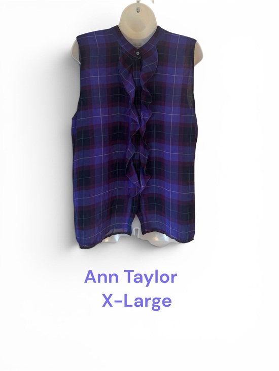 Ann Taylor Tops - ANN TAYLOR Ruffle Front Purple/Black Plaid Sleeveless Blouse XLARGE #C
